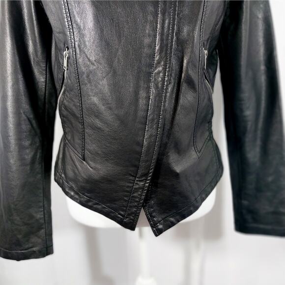 LINEA! RICH BLACK GENUINE LEATHER & KNIT ZIPPER FRONT JACKET, BLAZER! SZ 18W - Picture 5 of 15